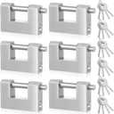 Blulu 6 Pack Heavy Duty Lock for Shipping Container with Stainless Steel Keys Stainless Steel D-Shaped Padlock for Garage Door, Shed, Storage Unit, Locker, and Warehouse (80 mm)