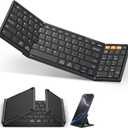 OMOTON Foldable Bluetooth Keyboard Supports Up to 3 Devices, Rechargeable Wireless for iPad iOS Android Tablet MacOS Windows Laptop PC, Full Size Folding Travel Keyboard, Black