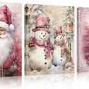 DSHFG Vintage Pink Christmas Canvas Wall Art Set of 3, Christmas Pink Housewarming Gifts for Women, Christmas Wall Decor for Home Kitchen Bedroom Living Room, 11x14 Framed