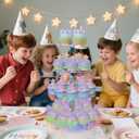 YestBuy 4 Tier Round Cupcake Stand Premium Cupcake Holder Acrylic Cupcake Tower Display Display for Pastry + LED Light String Ideal for Weddings, Birthday Parties & Events (Multicolored)