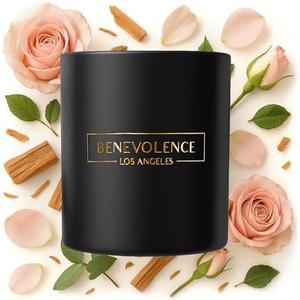 Benevolence LA Rose & Sandalwood Scented Candle | Soy Candles, Black Candle for Home | Gifts for Women and Men | Home Fragrance | Aromatherapy | 8oz, 45 Hour Burn