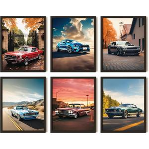 97 Decor Muscle Car Wall Art Vintage Race Car Posters for Boys Bedroom, Classic Car Prints for Mens Room, Retro Auto Pictures, Antique Vehicle Artwork (8x10 Unframed)