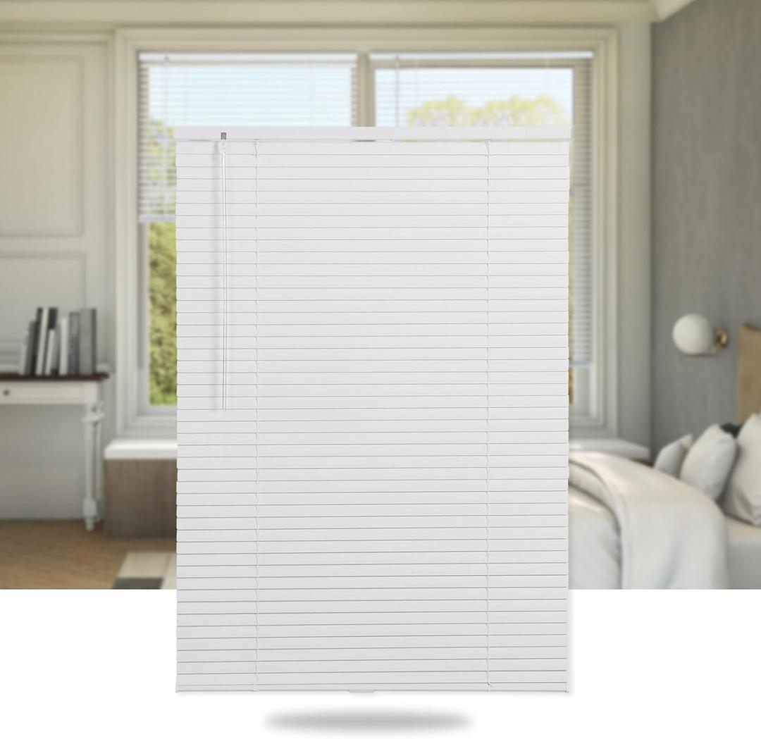SEEYE Cordless Mini Blinds Aluminum Venetian Blind Horizontal Window Shades, 1" Slat Size - Rooming Darkening Blinds Anti-UV & Waterproof for Bedroom, Office, Easy to Install, 18" W x 64" H, White