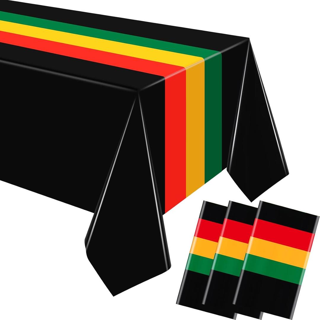 Kinlop 3 Pcs Juneteenth Tablecloth 108 x 51 Inch Kente Table Covers Plastic Disposable Table Clothes for African American Independence Celebrate Freedom Black History Kwanzaa Party Supplies (Classic)