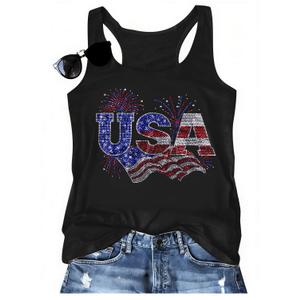 MNLYBABY USA Sequin Tank Top Women Sparkly Fireworks Sleeveless Shirt Glitter 4th of July Patriotic American Flag Tops (S)