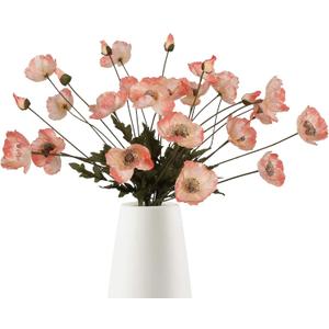 IPOPU Fake Poppies Coral Pink Silk Flowers 6pcs Artificial Poppies Realistic Faux Flowers for Wedding Centerpieces for Tables Bridal Shower Party Decorations (Coral Pink)