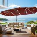 SUPERJARE 13ft Outdoor Patio Umbrella with Solar Lights, Double-sided Deck Pool Umbrella with 1.5 Inch Pole, Fade Resistant Canopy, 12 Sturdy Ribs, for Porch, Market, Backyard, Burgundy(No Base)