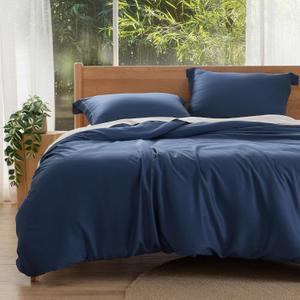 Bedsure 100% Bamboo Duvet Cover King Size - Lightweight Silky Cooling Rayon Derived from Bamboo Comforter Cover Set for Hot Sleepers, Breathable & Moisture-Wicking Bedding Set, Navy (King (104" x 90"))