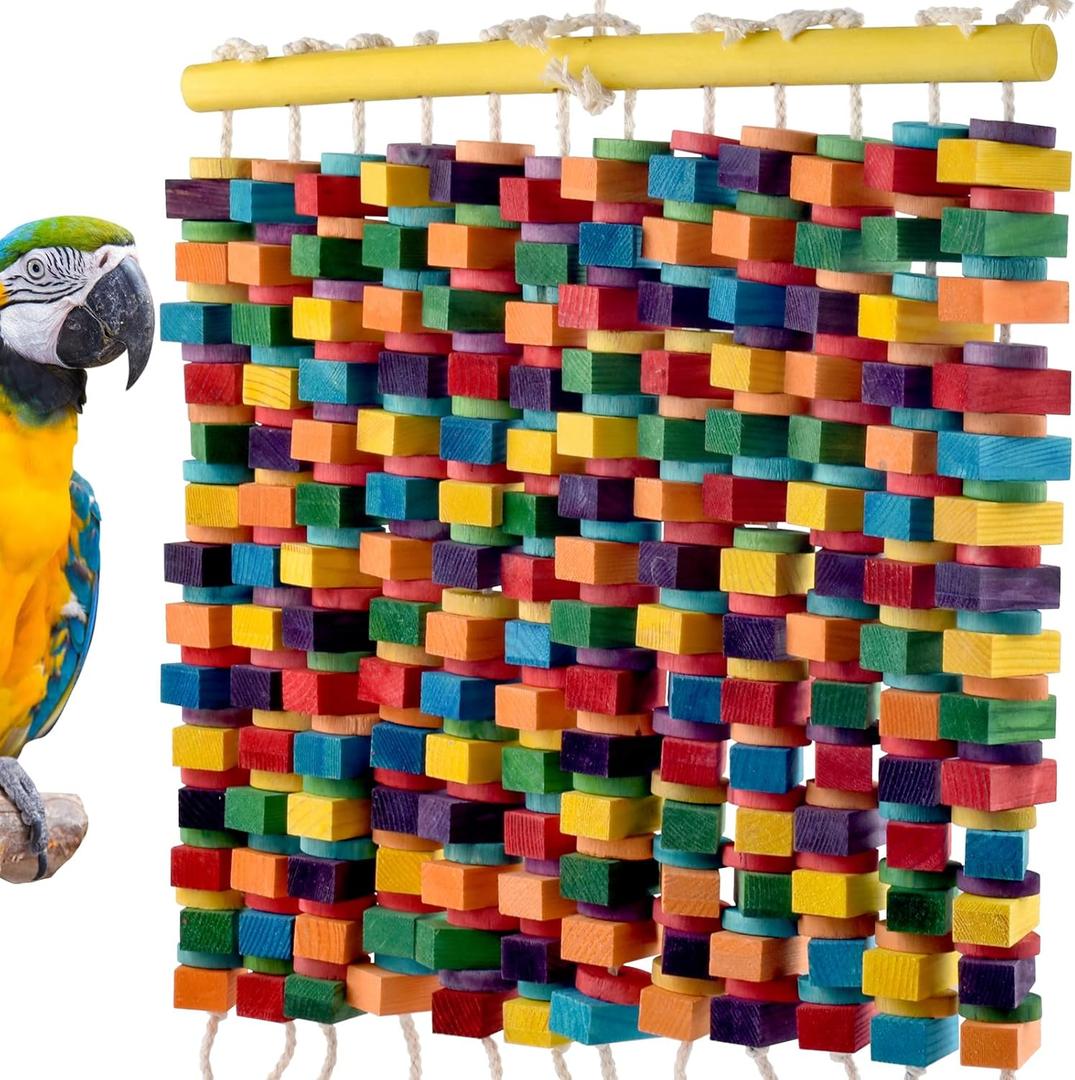 23 Inch Extra Large Bird Toy, Colorful Natural Chew Wood Blocks Hanging Parrot Tearing Toys, Birds Cage Accessories for Macaws, Amazon Parrots, African Grey, Cockatoos