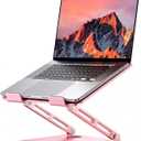 LOXP Adjustable Laptop Stand, Portable Laptop Riser, Aluminum Laptop Stand for Desk Foldable, Ergonomic Computer Notebook Holder for Desk, Office Desk Accessories (10-15.6'')- Pink