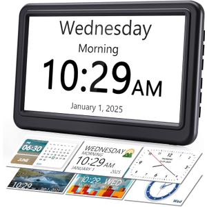 ROCAM Dementia Clock for Seniors, Large Display Digital Calendar Day Clock, 12 Themes 20 Custom Alarms & Reminders with 18 Ringtones, Automatic Dimmer, Medication Alarm Clock for Alzheimer's/Elderly (Black)