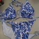 WIDIRARA Women's 2 Piece Boho Swimsuits Floral Print Halter String Triangle Bikini Set Beach Bathing Suit (Blue), Size 3XL