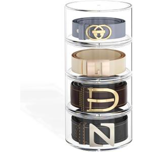 Belt Organizer for Closet Storage: Clear Acrylic 4-Layer Stackable Belt Box, Space-Saving Belt Case Holder for closet, drawer