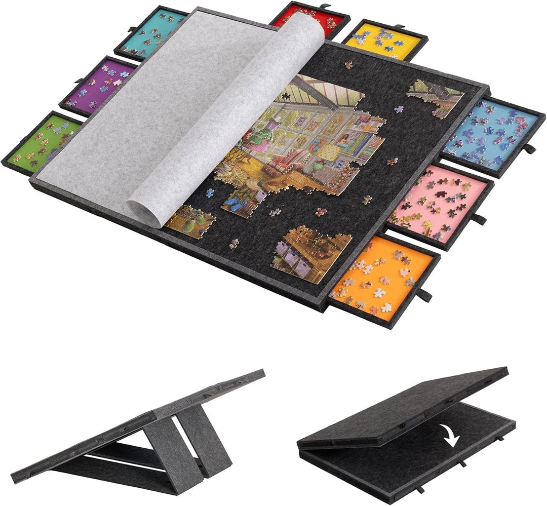 Lavievert 2000 Piece Tilting & Foldable Puzzle Board with 8 Colored Drawers & Cover, Adjustable Lightweight Puzzle Plateau with Built-in Stands, Portable Jigsaw Puzzle Table with Storage for Adults