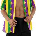 color cosplayer Mens Mardi Gras Button Down Short Sleeve Shirts Plus Size Holiday Costume for Men (Medium)