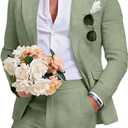 Men's Linen Suit 2 Piece Slim Fit Summer Beach Wedding Prom Party Breathable,Linen Blazer Suit Set,for Beach Weddings,Groom Wear,Prom and Outdoor Parties,Business Casual,Vacation Daily Wear 2XL