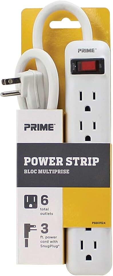 Prime Wire PB801124 6-Outlet Power Strip with 14-3 SJT 3-Feet Cord