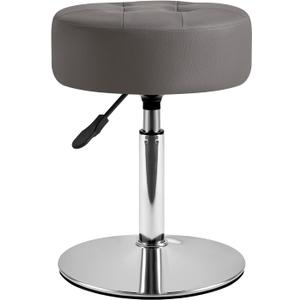 IBUYKE Height Adjustable 360Swivel Vanity Stool, Tufted Round Vanity Chair for Makeup Room, Faux Leather Vanity Stool for Bathroom, Living Room, Modern Ottoman, Gray WBD025G