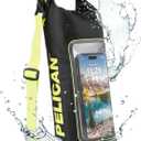 Pelican Marine IP68 Waterproof Dry Bag 2L - Roll Top Waterproof Backpack w/ Phone Case/Pouch - Boating & Kayak Accessories - Essentials for Camping Swimming Beach Fishing Rafting Travel - Black/Yellow