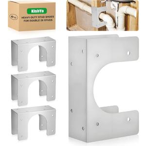 4 Pcs Stud Shoes for 2X Studs, 16-Gauge Galvanized Steel, 5" Height, 1.5" Width, Fits Up to 2 3/8" OD Pipes -, IBC/IRC Code Compliant, Extra Durable