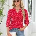 Rapbin 3/4 Length Sleeve Womens Tops 2025 Summer Fall Henley V Neck Button Down Tunic Shirts Casual Business Blouses (Red, M)
