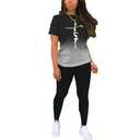 Nimsruc Biker Short Sets Women 2 Piece Outfits Summer Short Sleeve Jogger Tracksuit Matching Sweatsuits Black Cross Print Gradient XL