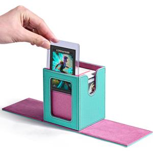 ZLCA MTG Deck Box with Commander Window Display, Trading Card Storage Box Holds 100 Double-Sleeved Cards Suitable for TCG/CCG/PTCG/EDH/Magic/Sport Cards (Aqua&Pink)