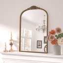 Keonjinn Vintage Gold Mirror 20" x 30", Arched Decorative Mirrors for Wall Decor, Antique Mirror Bathroom, Ornate Baroque Brass Mirror for Mantle, Entryway, Living Room, French Cleat Mounting