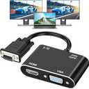 VGA to HDMI+VGA Adapter for Dual Monitors, VGA to HDMI Adapter Splitter 2 in 1,1080P@60HZ Full HD Display Video Converter for PC Laptop Link Monitor/HDTV/Projector, Fully Plug & Play