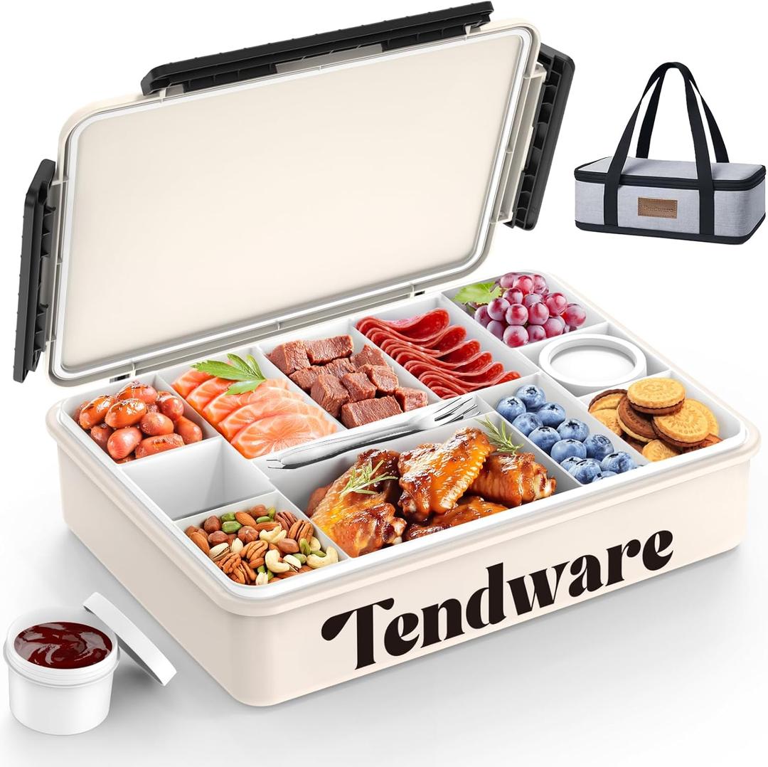 Chilled Portable Snackle Box Container Insulated Bag Keep Food Warm 12 Compartment Divided Serving Tray Reusable Ice Pack Christmas Thanksgiving Gift Essentials for Charcuterie Snack Road Trip Picnic (Pure Cream)