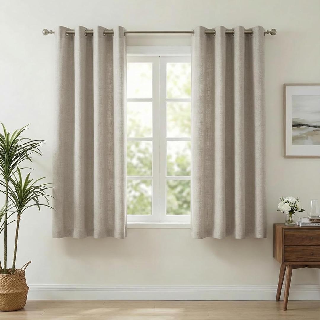 NICETOWN Linen Blended Curtains 63 Inch for Bedroom, Light Filtering Semi Sheer Burlap Curtains Farmhouse Grommet Privacy Window Drapes for Living Room, 2 Panels (52 x 63 Inch, Linen)