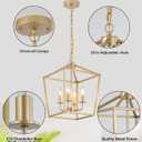 Industrial 4 Lights Chandelier, Gold Lantern Ceiling Light Fixtures with Rustic Metal Cage Adjustable Height Farmhouse Geometric Hanging Light for Kitchen Island, Dining Room, Entryway, UL Listed