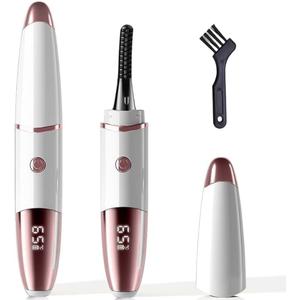 Heated Eyelash Curlers - Fast Heat up Within 10s - 24 Hours Long Lasting - Rechargeable Electric Eyelash Curler with Type-C, with 4 Heating Modes Anti-Burn Mini Lash Curler with LED Display-White