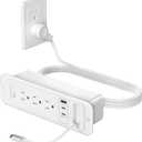 Recessed Power Strip with Retractable USB C Cable,2 PD 20W USB C,Flush Mount Countertop Drawer Outlet, Furniture Hidden Outlet for Side Table,End Table,3 Outlets (White, 6FT-20W USB)
