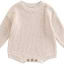 FYBITBO Baby Girl Boy Sweater Knit Oversized Pullover Sweatshirt Romper Onesie Warm Fall Winter Clothes Outfit Newborn size 59