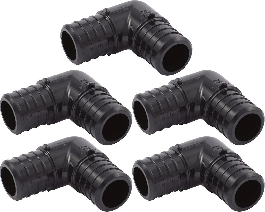 SharkBite 1 Inch Poly Crimp 90 Degree Elbow, Pack of 5, PEX Pipe, PE-RT, UP260A5