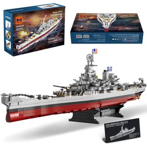 MISINI M6320 Military Series World War II Battleship Building Kit, 2228 Pieces USS Missouri Battleship, Toy Gift Ship Building Block Set for Adult Collection(Iowa-Class Warship)