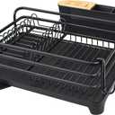 BRIAN & DANY Aluminum Dish Drying Rack, Dish Racks for Kitchen Counter, Dish Drainer with Removable Cutlery Holder & Cup Holder, 16.5" L x 11.8" W, Black
