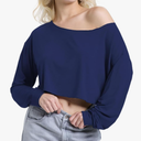 Off Shoulder Crop Top for Women Workout Gym Dance Top Spring Summer Top Boat Neck Loose Casual Long Sleeve T Shirt XL