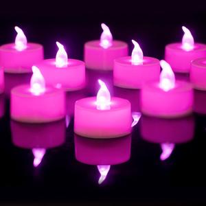 LANKER Flameless Candles with 6H Timer, Steady Pink LED Tea Lights, Romantic Long Lasting Battery Operated Fake Candles for Party, Halloween and Christmas, Set of 24 (Pink)