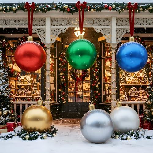 Jetec 6 Pcs 17" Christmas Inflatable Ball Ornament with Glitter Cloth Cover, Large PVC Xmas Blow Up Ornaments Holiday Blow Ball for Yard Outdoor Lawn Porch Decorations (Multicolor)