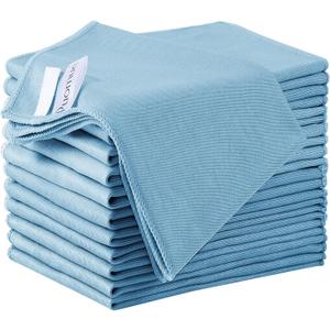 12 Pack Microfiber Glass Cleaning Cloth, 12 Inch X 16 Inch, Lint Free Quickly Clean Windows, Mirrors, Glasses, Phone Screens, Camera Lenses, Blue