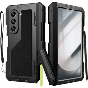 for Samsung Galaxy Z Fold 6 Case with S Pen Holder & Stylus, Z Fold6 Metal Case with Hinge Protection Screen Protector Military Rugged Heavy Duty Bumper Kickstand Cover for Z Fold 6 Black