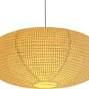 Hytsoeee(19.69Inch) Double-Layer Paper Lamp Shade, Beige Oblate Paper Lantern Pendant Light Shade,Bohemian Folding Ceiling light Shade, Paper Lantern Lamp Shade for Bedroom,Apartment (19.69inches)