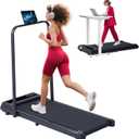 Portable Folding Treadmill with Handles, 3.0HP Walking Pad Treadmills with Handle Bar for Home and Office Small, Foldable Electric Under Desk Walking Pads Treadmill Home, LED Display, 320LBS Capacity