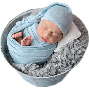 Newborn Baby Photography Props Outfits Hat Long Ripple Wrap Set for Boys Girls Photoshoot Photos Picture