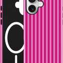 Magnetic Striped Phone Case for iPhone 16 Plus, Compatible with MagSafe, Cute Hot Pink Aesthetic Stripe Soft TPU and Hard PC Shockproof Protective Phone Cover for Women Girls-Shiny