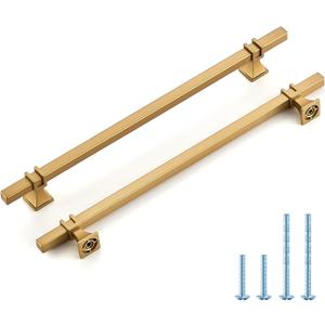 HOME EDIT 10 Pack 10 inch Gold Cabinet Handles Square Zinc-Alloy Pulls for Kitchen Dresser Closet and Bathroom Cabinets Hardware