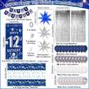 12th Birthday Decorations Boy, Happy 12th Birthday Decorations for Boys Girls, Blue 12 Year Old Birthday Banner Decoration Balloons Tablecloth Foil Backdrop Star Balloons, 12th Bady Decor for Teens