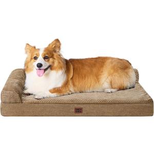 EHEYCIGA Large Dog Bed Memory Foam for Crate, Orthopedic Dog Bed Large Size Dogs with Washable Removable Cover, Waterproof Pet Sofa Couch with Nonskid Bottom, 35x22x6, Camel